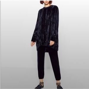 ZARA Trafaluc Oversized Crushed Blue Velvet tunic